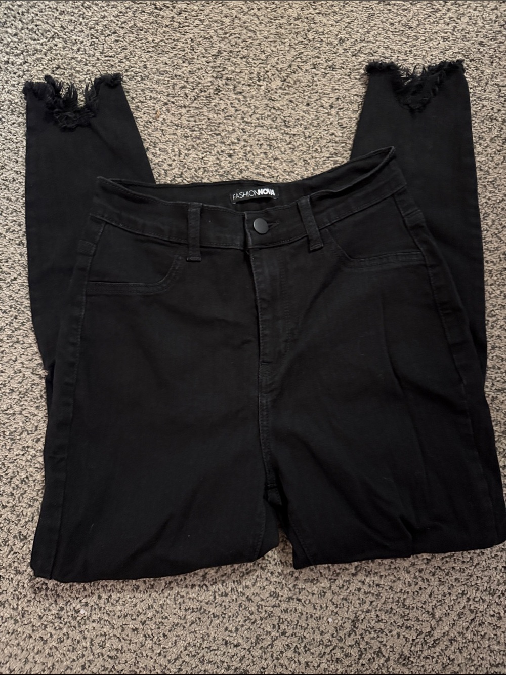 Fashion Nova Black High-Rise Frayed Hem Skinny Jeans